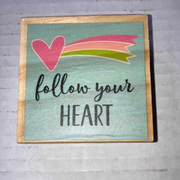 CRAFT SMART Follow Your Heart Rainbow Wood Mounted Rubber Stamp 2.5 x 2.5 inches - Picture 2 of 8